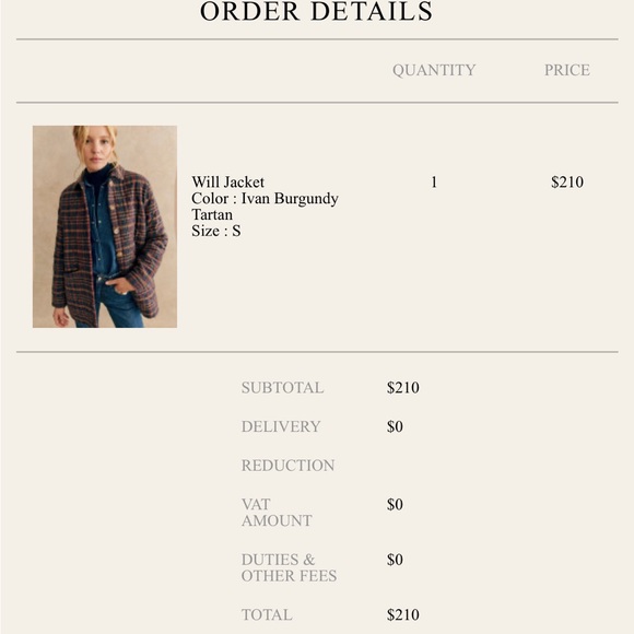 Sezane Will Jacket (S) - Ivan Burgandy Tartan NWT! - Picture 3 of 5